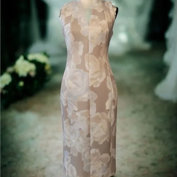 Calvin Klein Cream Tan Sheath Midi Dress Sleeveless NWT SZ 10 - Picture 14 of 14